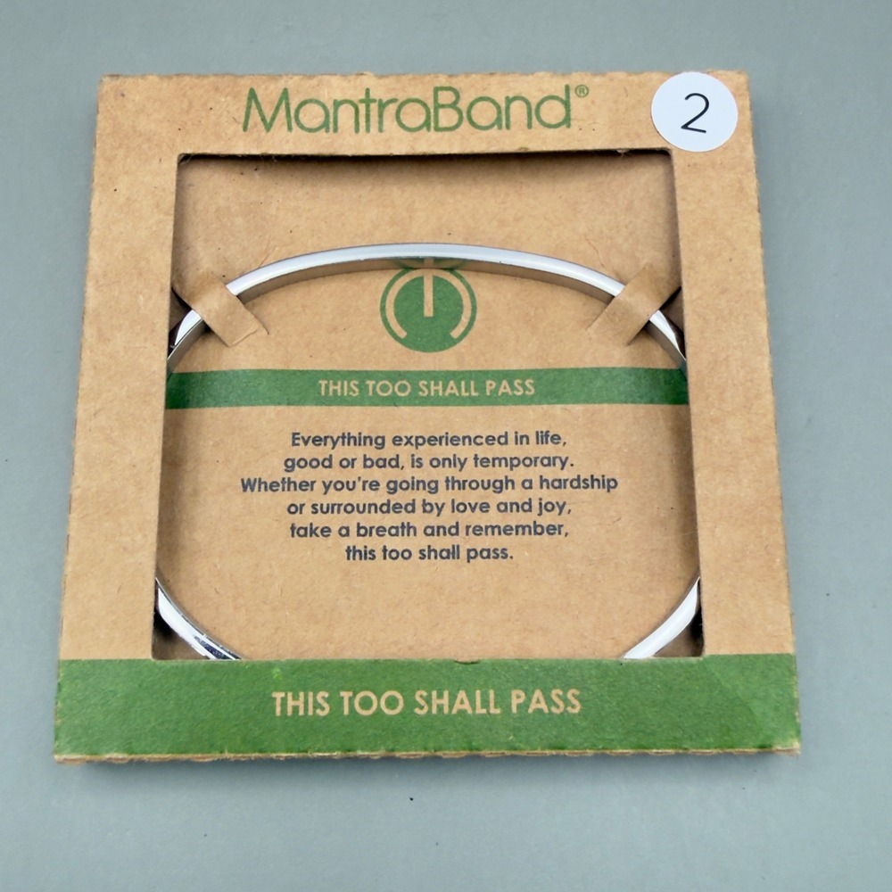 MantraBand This Too Shall Pass Cuff Bangle Bracelet Silver Tone Stainless Steel